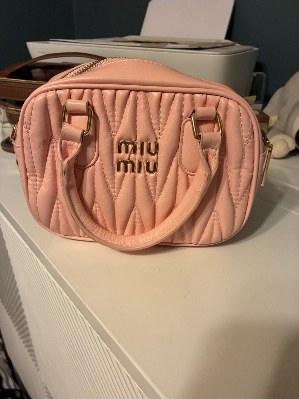 Miu Miu Blush Quilted Mini Top-Handle Camera Bag